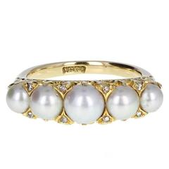 Antique Victorian Gallery Set Pearl Five Stone Ring