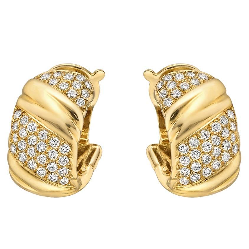 Van Cleef & Arpels  Diamond Gold Hoop Earclips