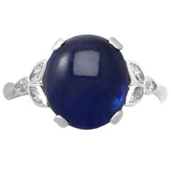 1930s 6.80 Carat Sapphire and 0.32 Carat Diamond, Platinum Dress Ring 2