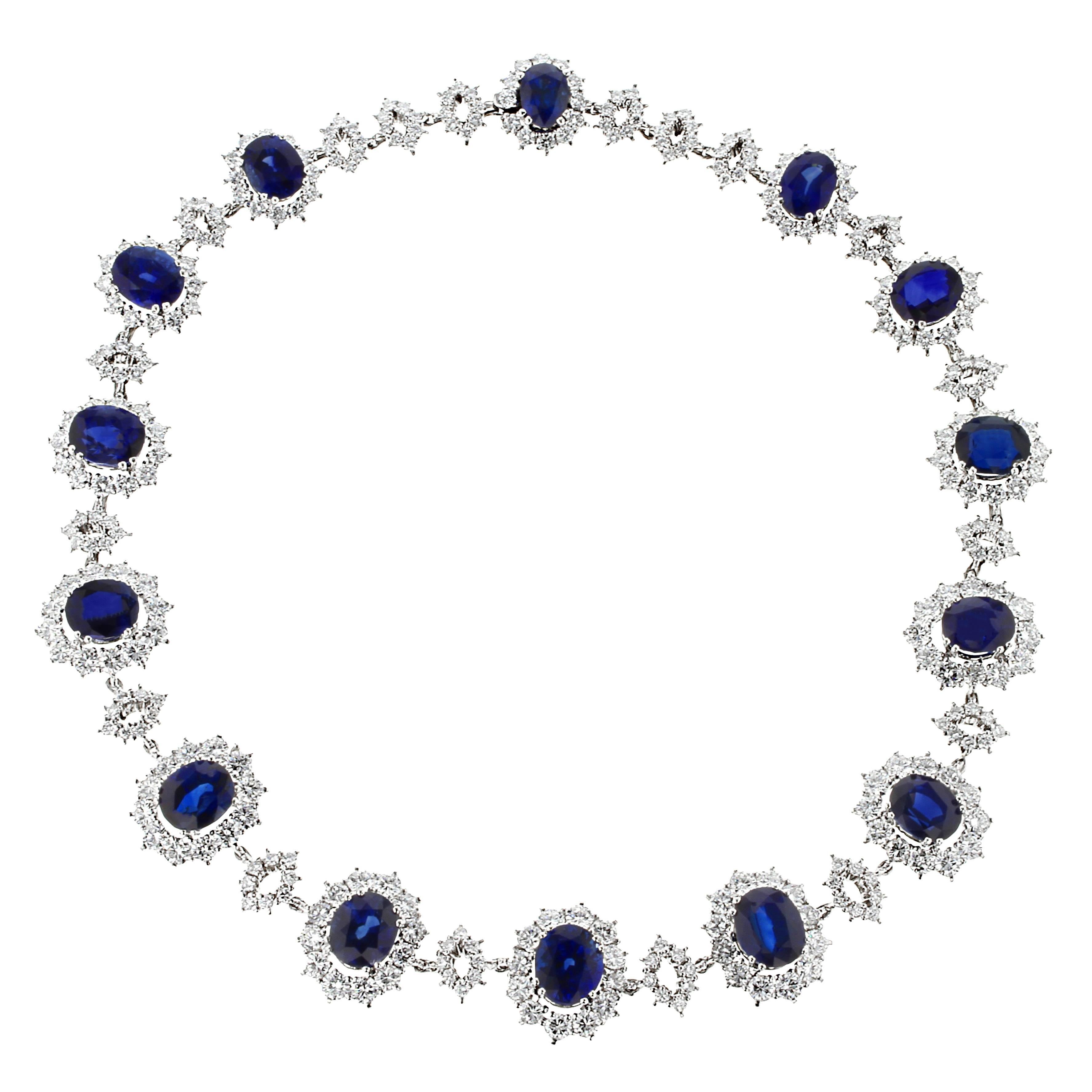 Sapphire and Diamond Platinum Necklace by J. Roca For Sale