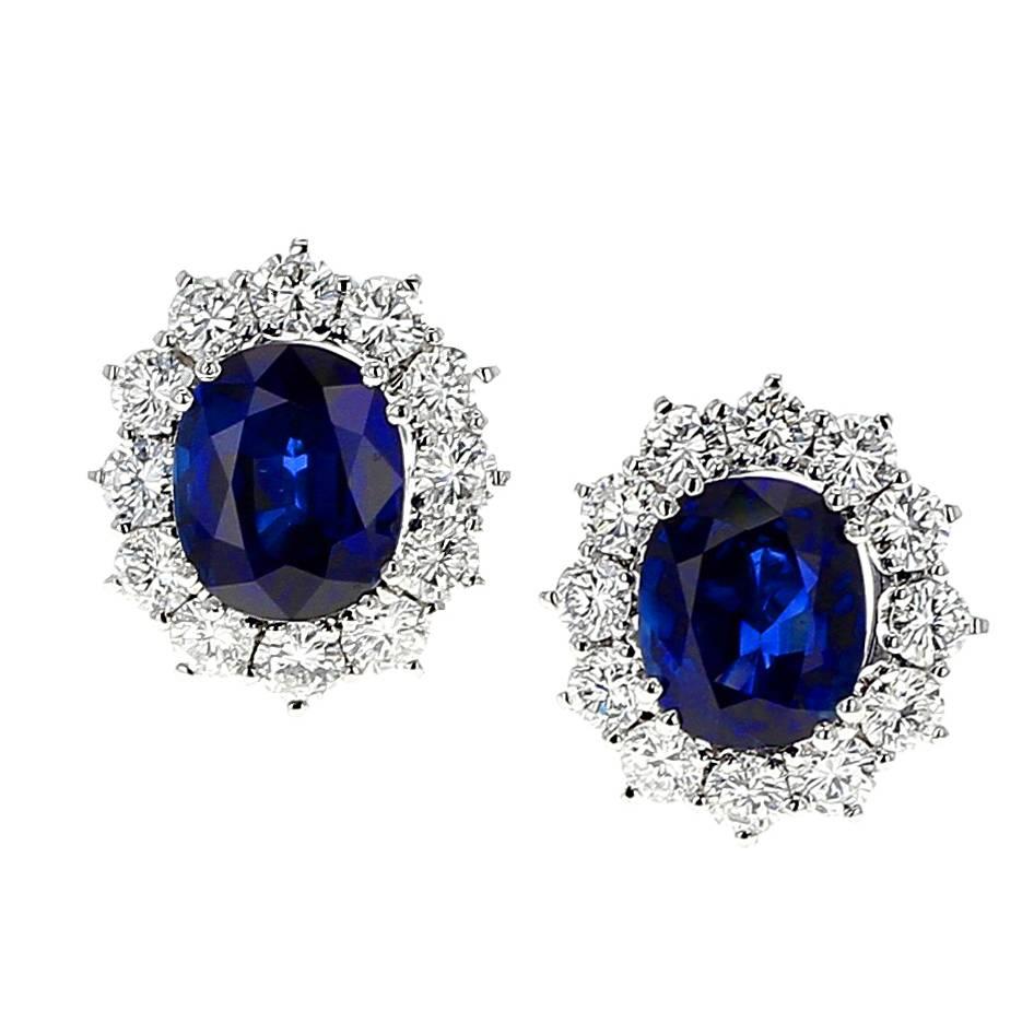 Sapphire and Diamond Cluster Earrings For Sale