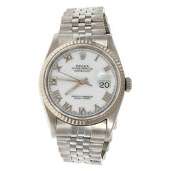 Rolex Steel Datejust White Dial Roman Numeral Wristwatch ref 16234