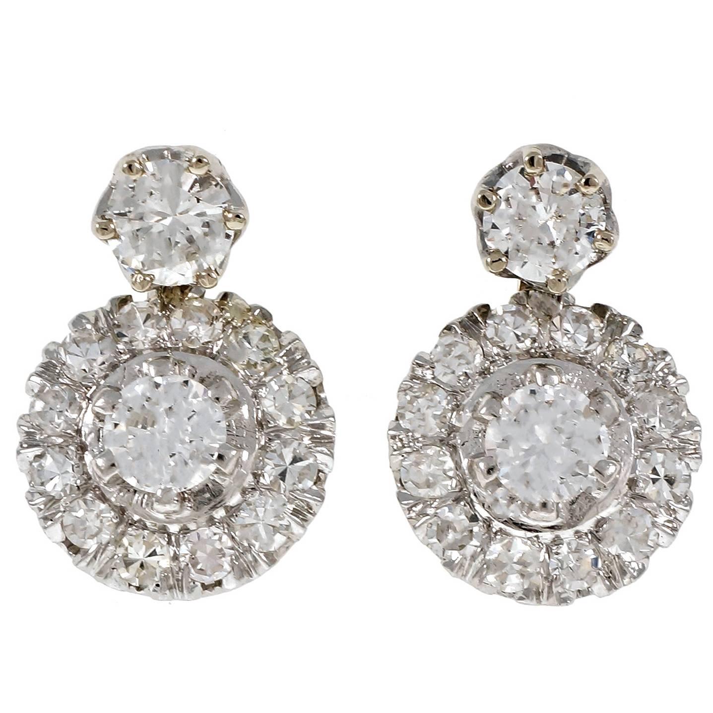 Diamond Dangle Mid-Century Gold Earrings 