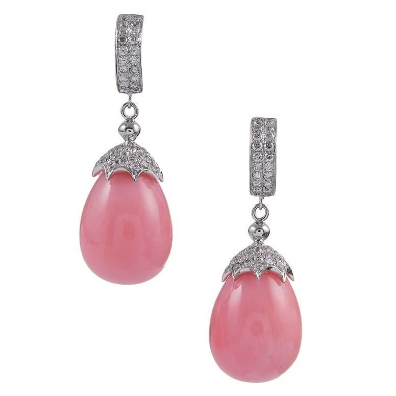 Pinke Opal- und Diamant-Tropfen-Ohrringe