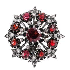 Victorian Garnet & Diamond Cluster Brooch 11