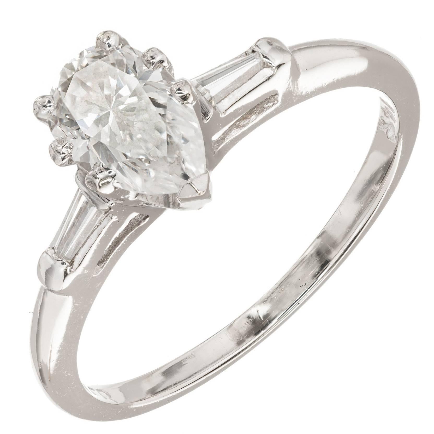 EGL Certified Pear Shaped Diamond Three-Stone Gold Engagement Ring