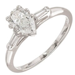 Retro EGL Certified Pear Shaped Diamond Three-Stone Gold Engagement Ring