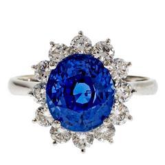 Natural Oval Sapphire Diamond Halo Gold Engagement Ring 4