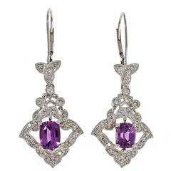 Peter Suchy Purple Sapphire Diamond Dangle Platinum Earrings 3