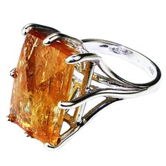 Peach-Orange Rectangular Imperial Topaz in Sterling Silver Ring 1