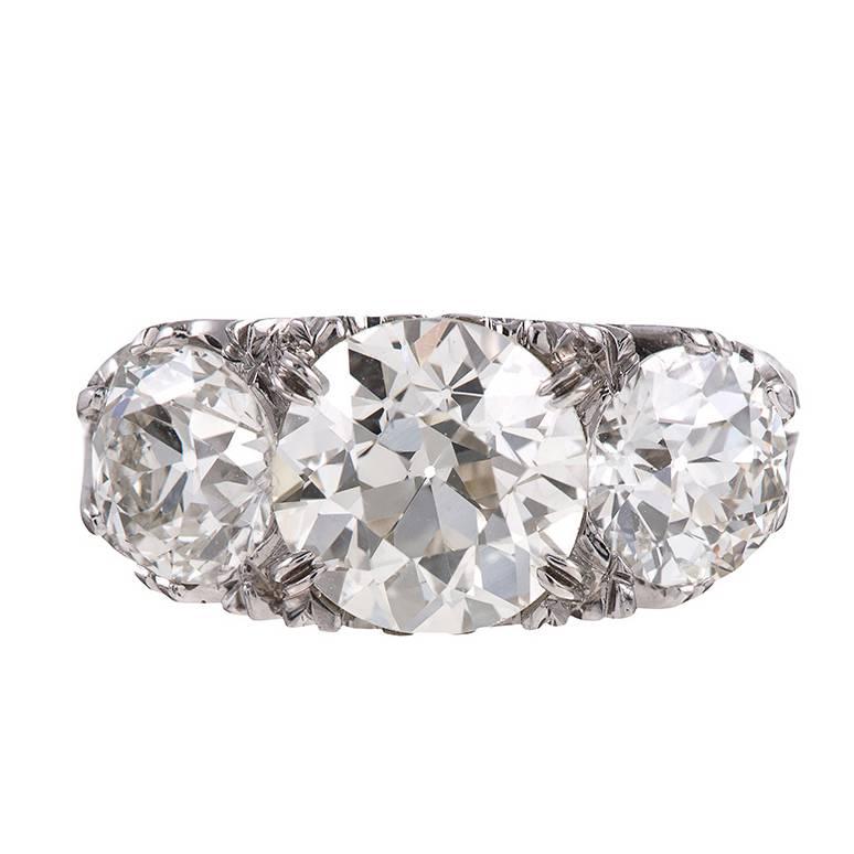 18 Karat White Gold and Diamond English Carved Ring