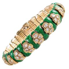1960s Vibrant Green Enamel & Diamond Bracelet