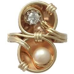 1950s 0.23 Carat Diamond and Pearl, Rose Gold Twist Ring 5