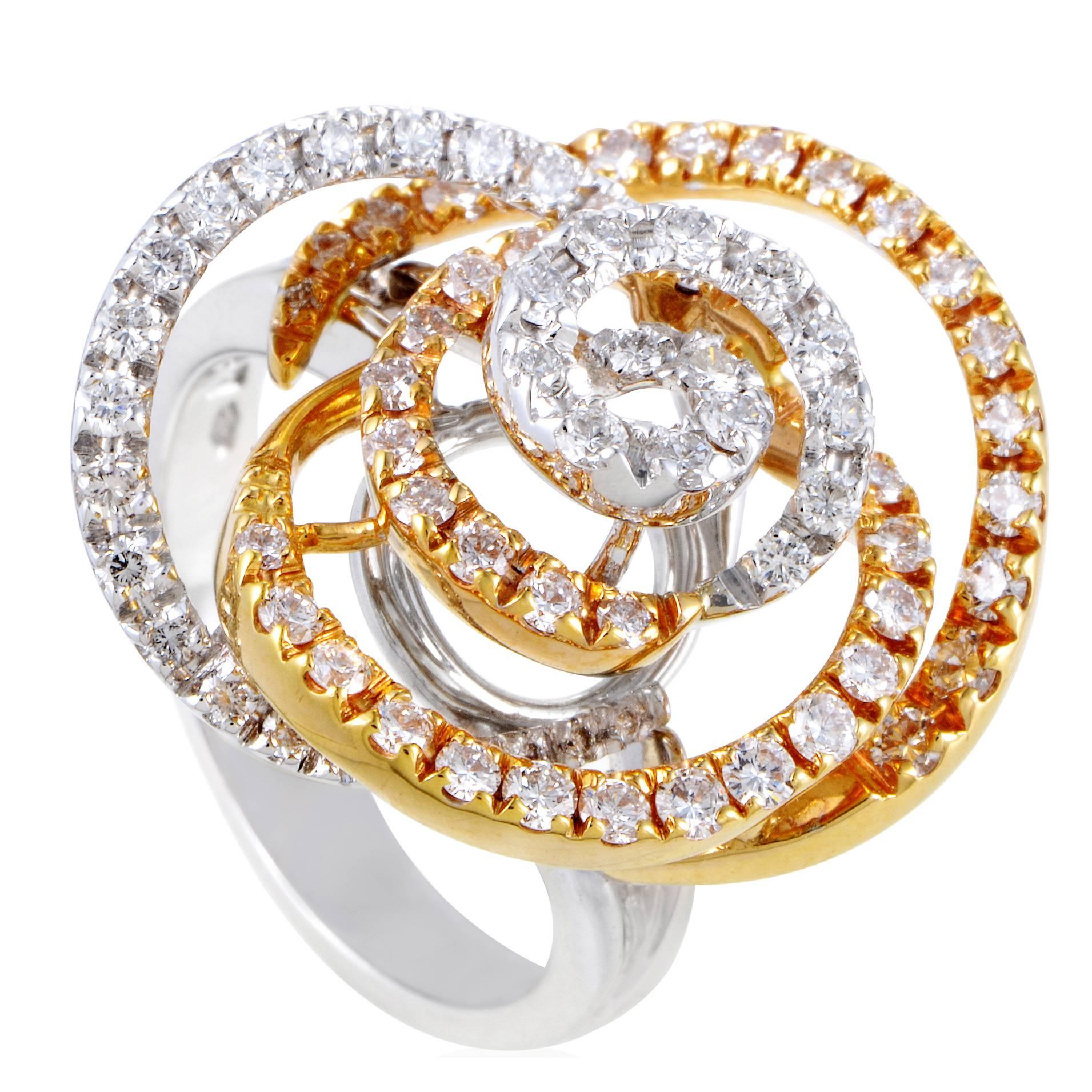Damiani White and Rose Gold Diamond Pave Swirls Ring