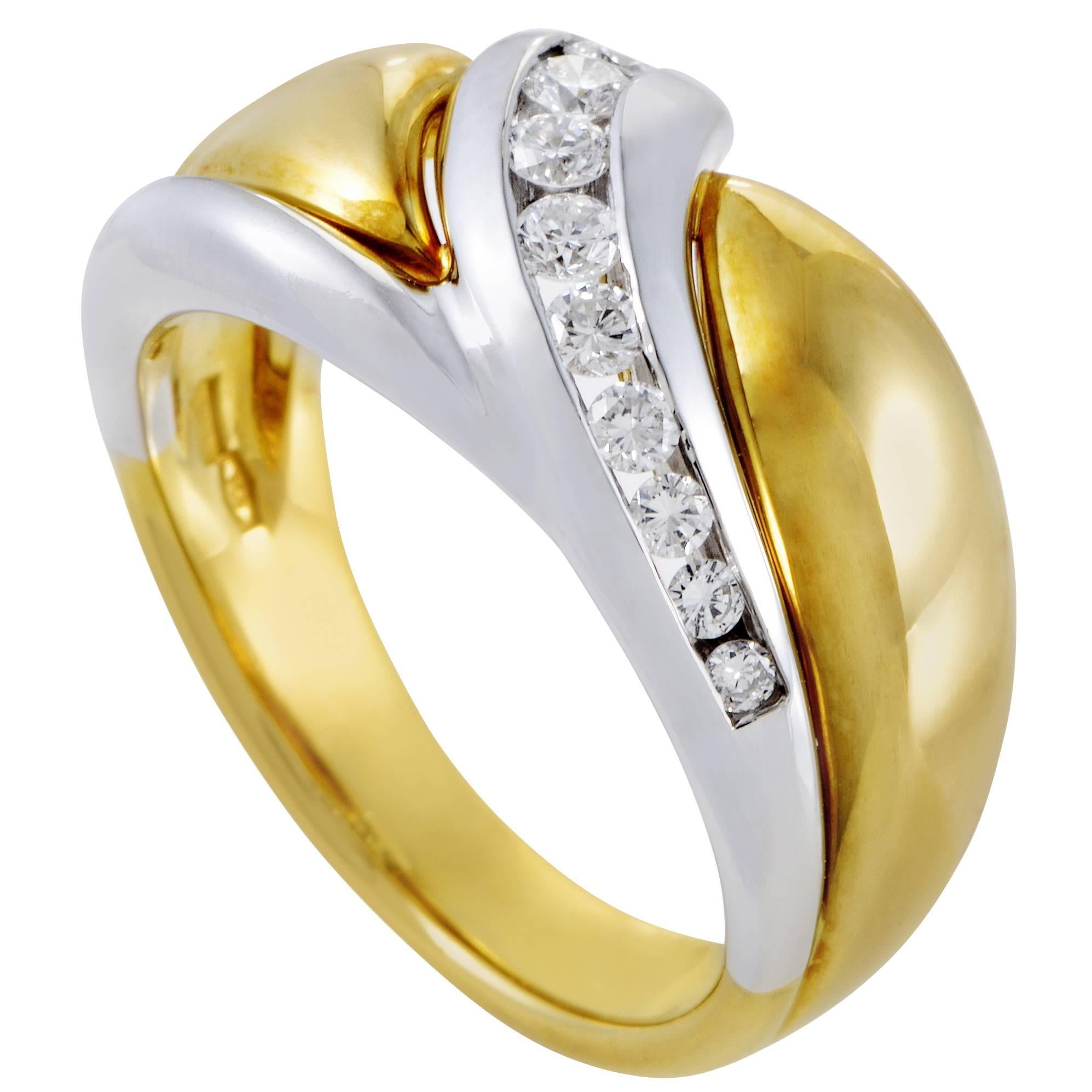 Damiani White and Yellow Gold Diamond Band Ring