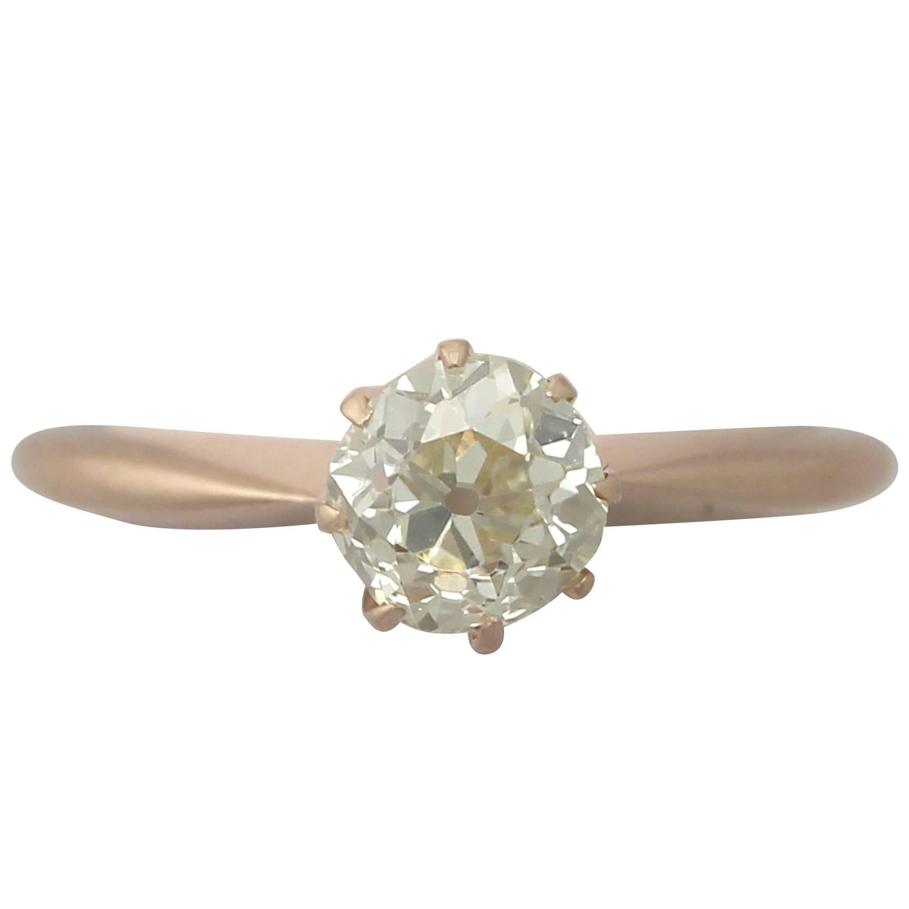 1900s Antique 1.04 Carat Diamond and Rose Gold Solitaire Ring