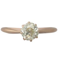 1900s Antique 1.04 Carat Diamond and Rose Gold Solitaire Ring