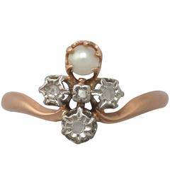 1900s Antique French Pearl and 0.09 Carat Diamond, Rose Gold Dress Ring 8