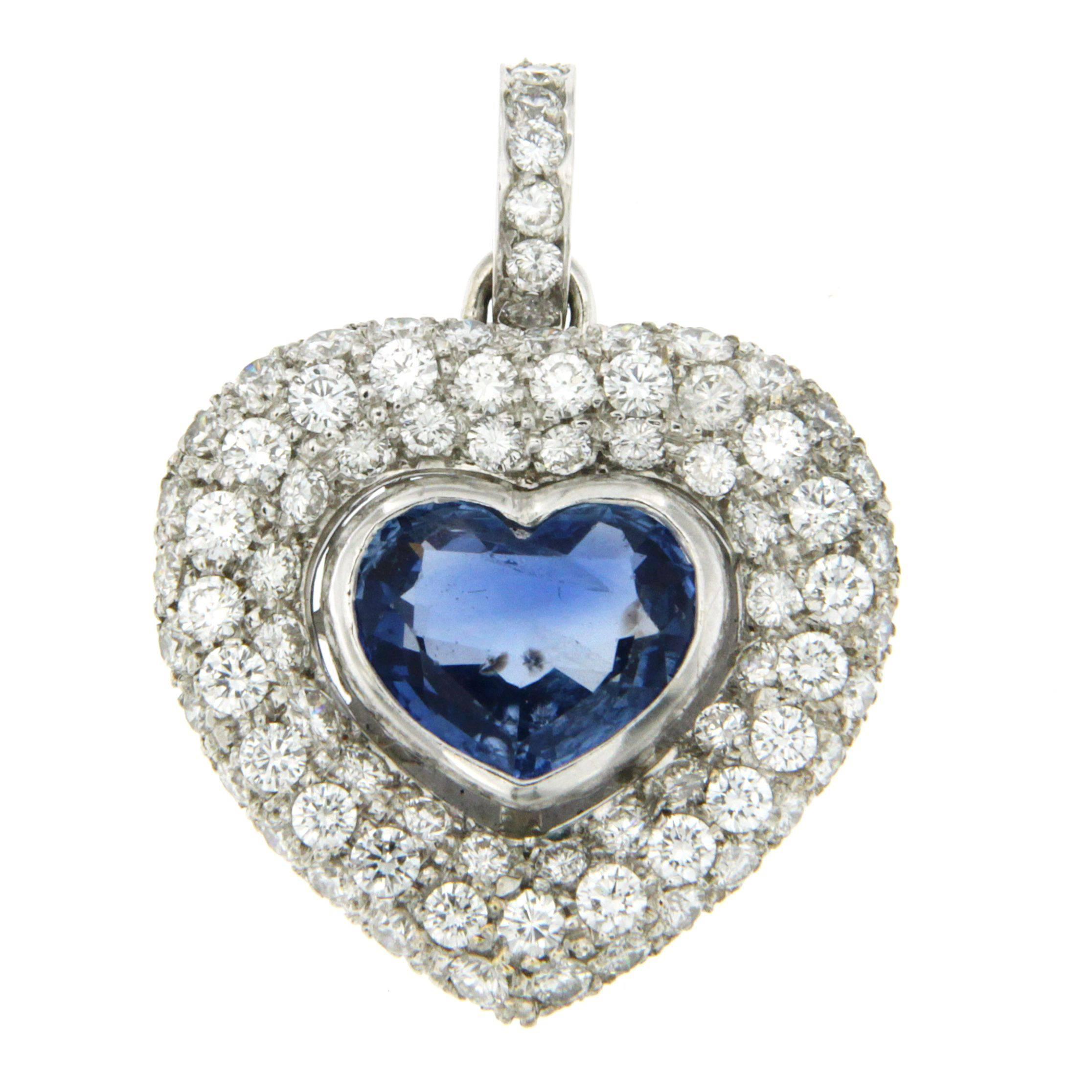 Vintage Sapphire Diamond Heart Gold Pendant