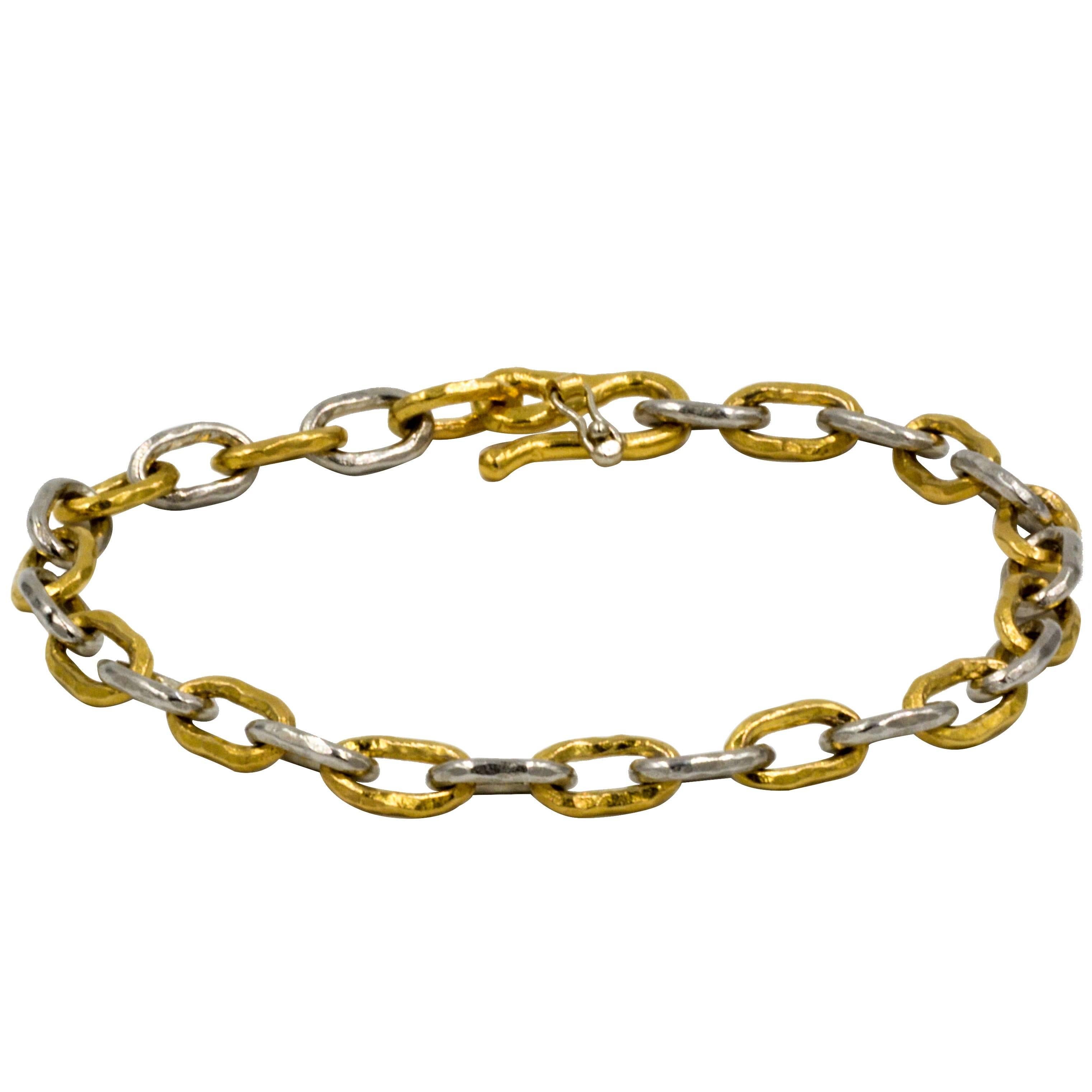 Jean Mahie 22 Karat Gold and Platinum Cadene Chain Bracelet