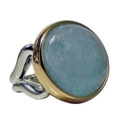Cabochon Aquamarine Silver Gold Ring