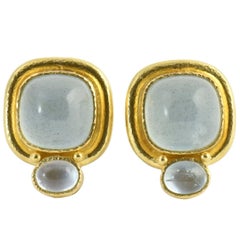 Elizabeth Locke Aquamarine Gold Earclip Earrings