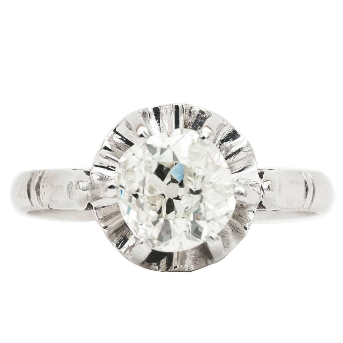 French Art Deco 0.91ct Diamond Ring in Platinum 1920's Parisian