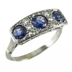 3 Stone Sapphire Diamond Ring