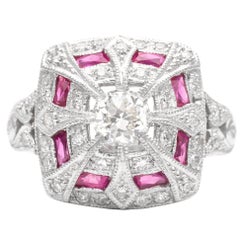 Vintage  Platinum 0.60 Carat Ruby Diamond Platinum Ring