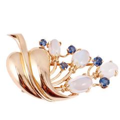 14 karat yellow gold, moonstone and blue sapphire brooch 5