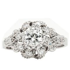 Platinum  French Art Deco Swirl Design Diamond Engagement Ring