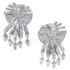 Mid-Century Diamond White Gold Dangle Earrings Mid-Century Diamond White Gold Dangle Earrings