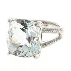 Sylvie Aquamarine Micro Pave Diamond Platinum Ring 7
