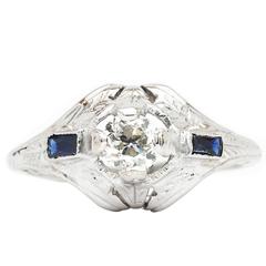 Art Deco 0.70 Carat Diamond  Sapphire Engagement Ring