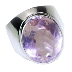 Oval Rose Quartz Bezel Set in Sterling Silver Ring