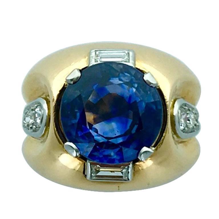 1940s Sapphire Diamond Platinum Gold Ring