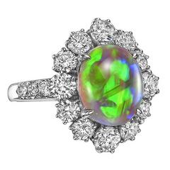 Opal Diamond Platinum Cluster Ring