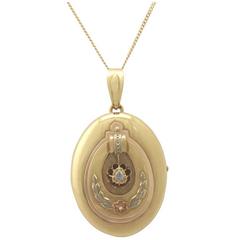 Antique Austrian 1880s 0.13Ct Diamond & 14k Yellow Gold Locket Pendant / Brooch 11
