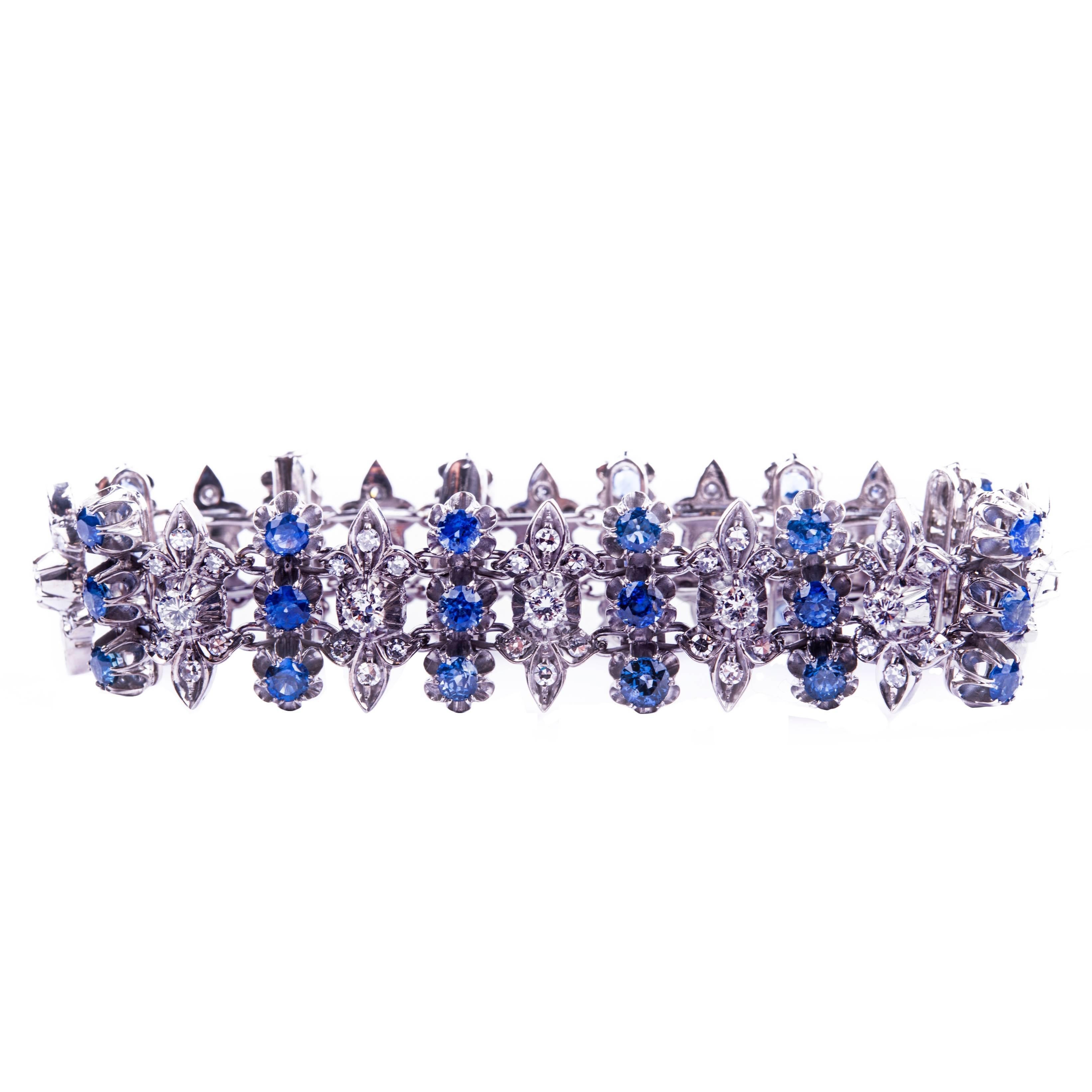Vintage Sapphire and Diamond Bracelet from the 60s For Sale