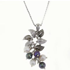 Fancy Diamond, Diamond, Gray and White Pearl Gold Necklace