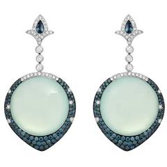 Chalcedony White and Blue Diamond Pavé Earrings in Gold 9
