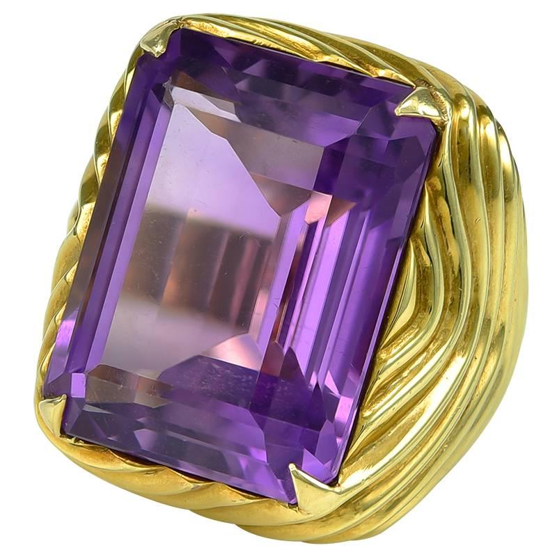 1980s Amethyst Gold Cocktail Ring For Sale