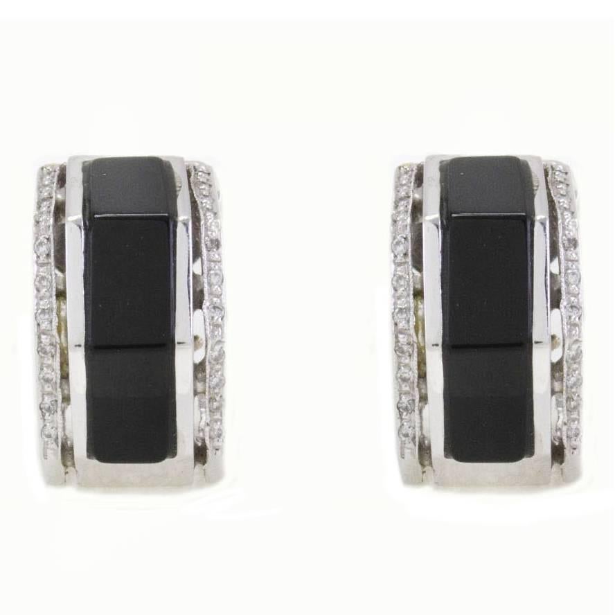 Onyx Diamond Hexagon Gold Earrings