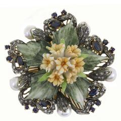 Luise Capodimonte Porcelain Pearl Diaond Sapphire Pendant 2