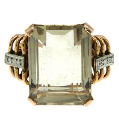 1940 Retro Citrine Diamond Gold Ring