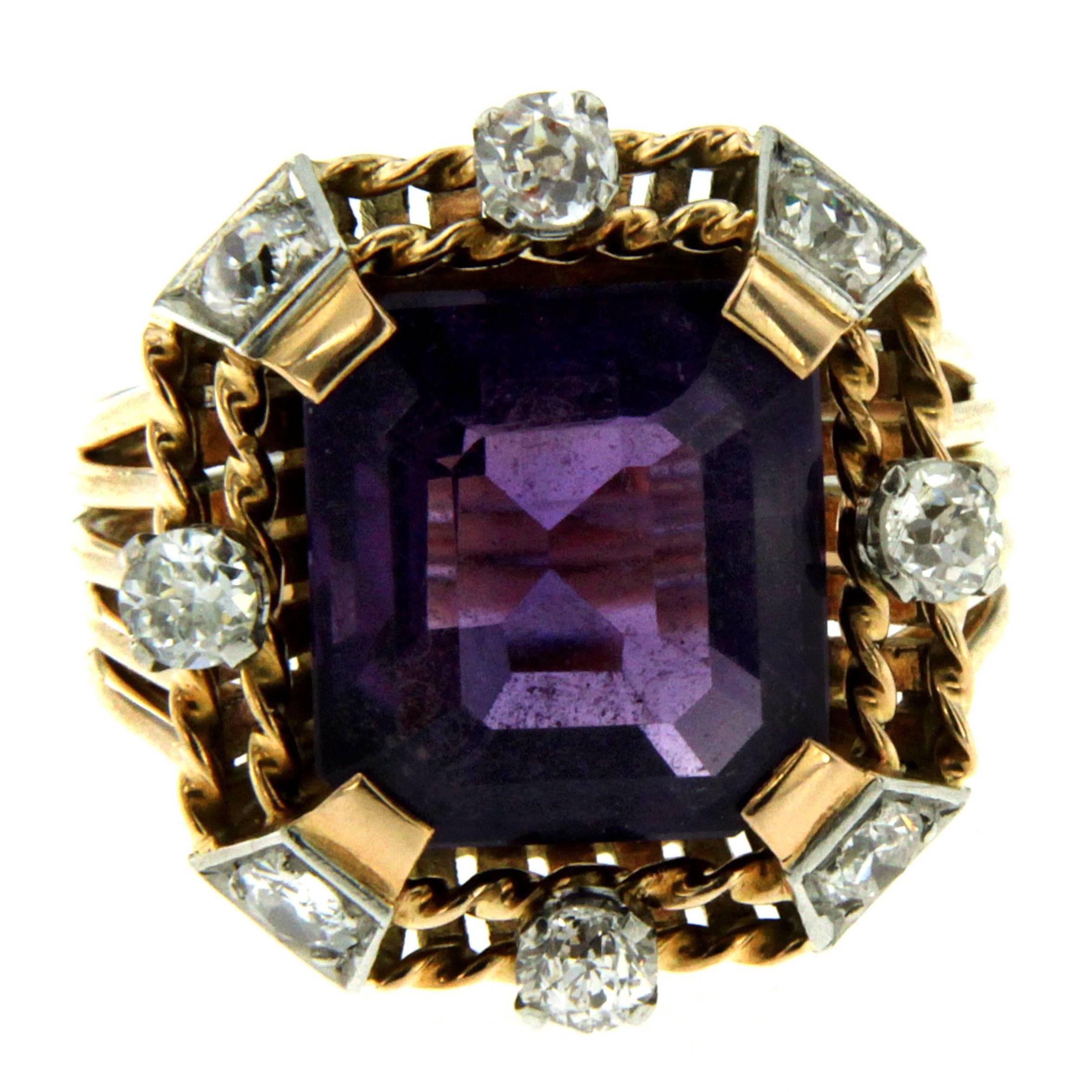 Retro Amethyst Diamond Gold Ring