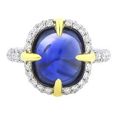 Sugarloaf Cabochon Sapphire Diamond Ring