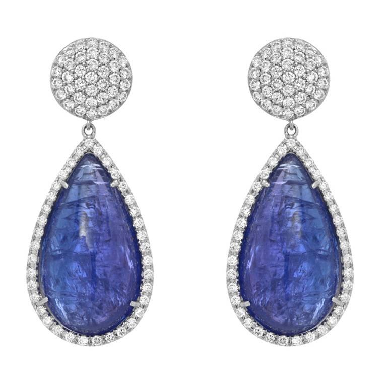 Tanzanite Diamond Drop Earrings In White Gold At 1stdibs Tanzanite Diamond Drop Gold Earrings
