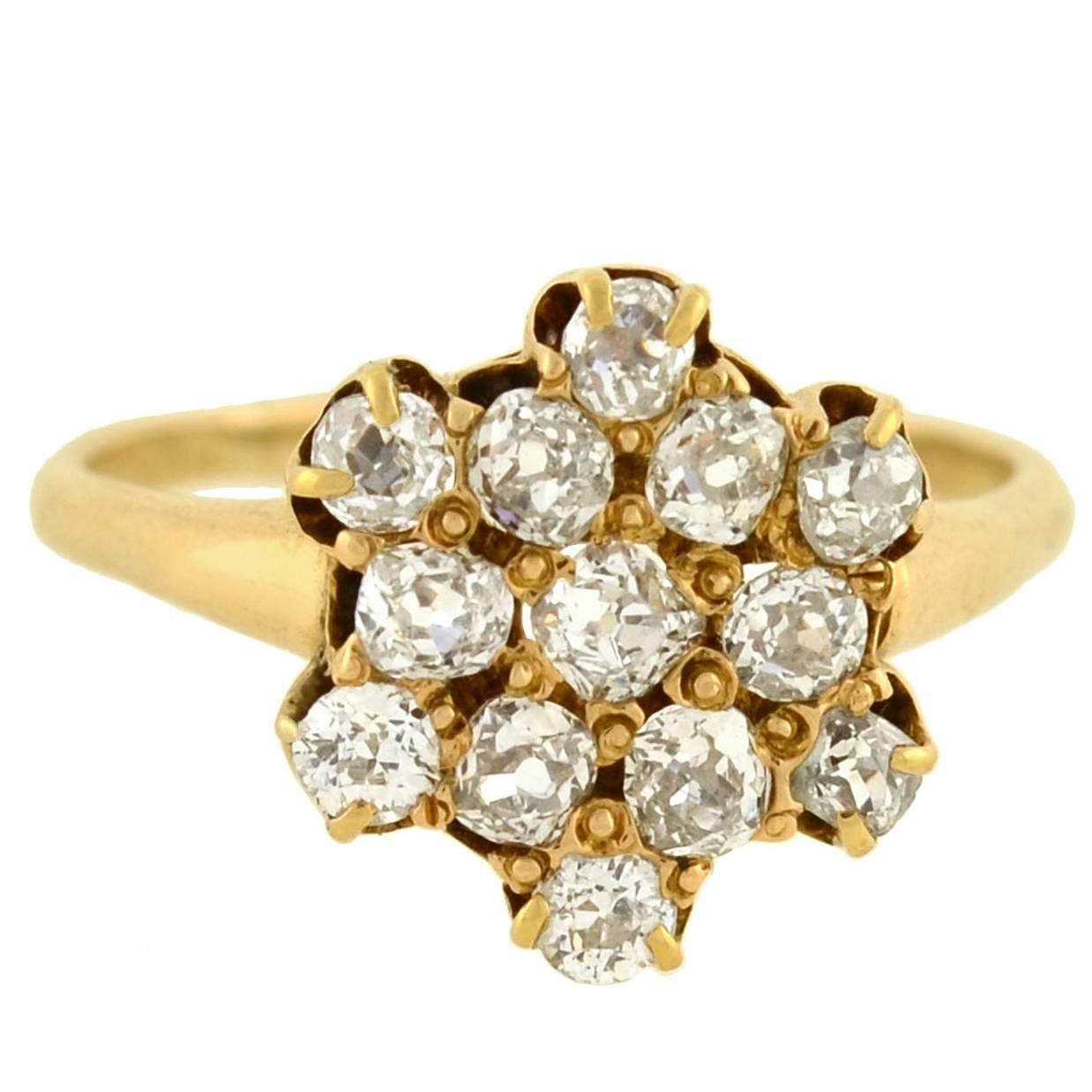 Victorian Mine Cut Diamond Cluster Ring For Sale
