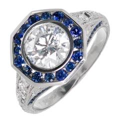 Peter Suchy Diamond Sapphire Halo Platinum Engagement Ring 2